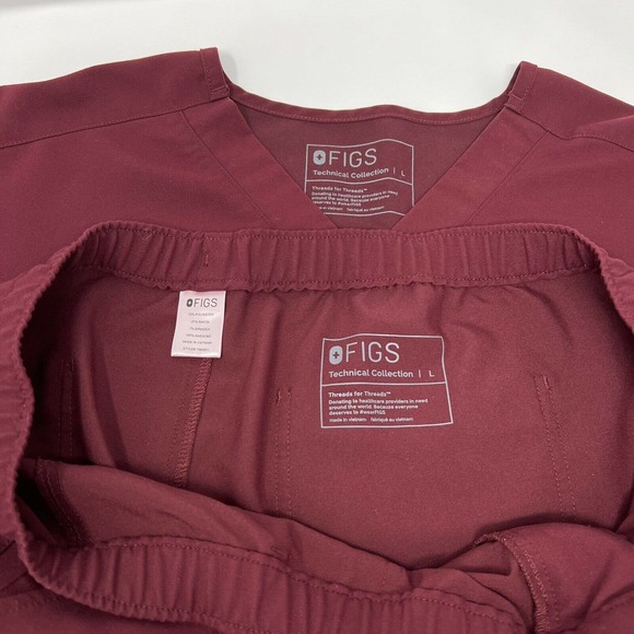 Figs Womens Scrub Top (FM1500) Pants (TM3001) Set Burgundy Large - Picture 2 of 7